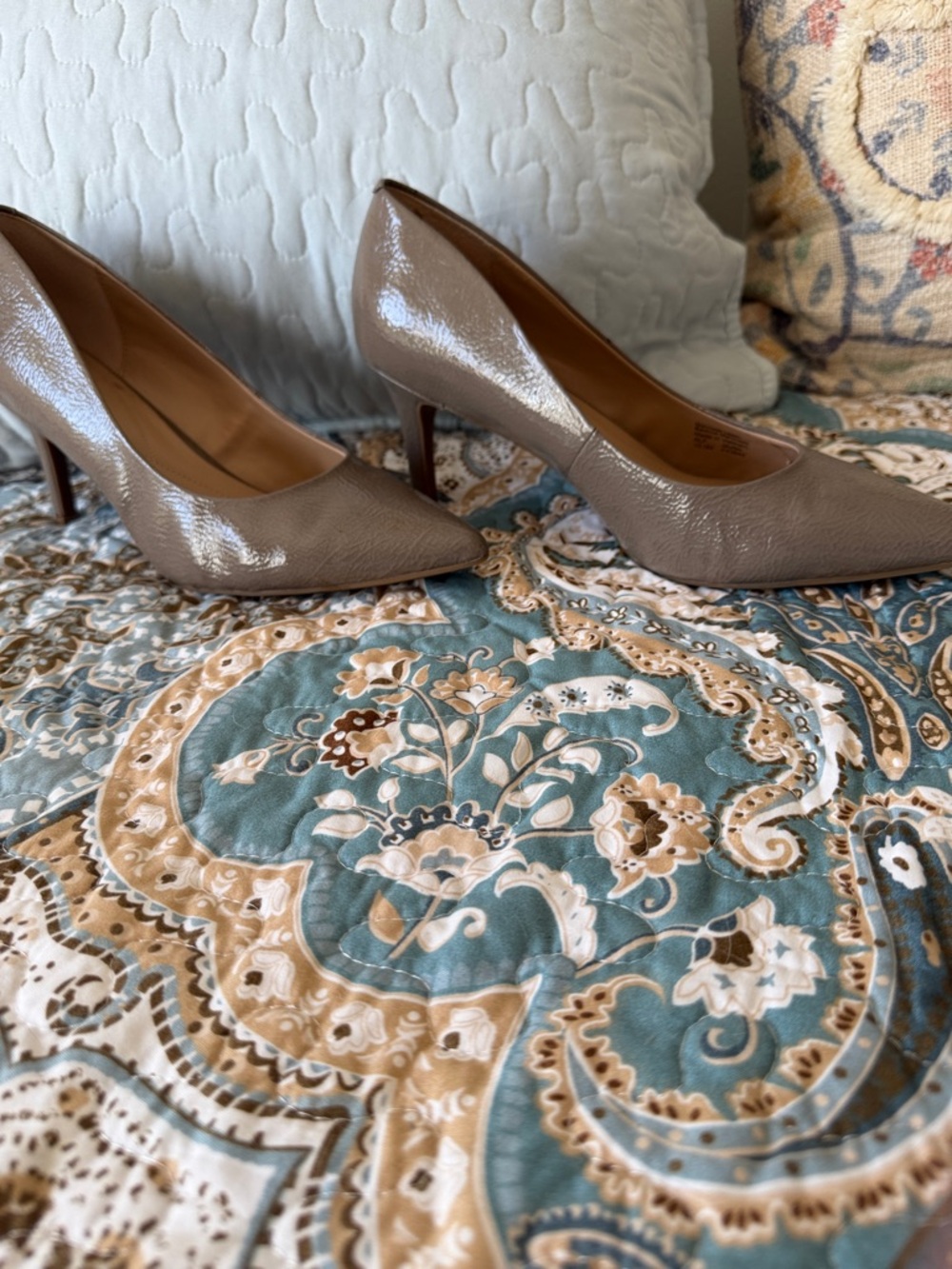 Alfani Taupe Patent Leather Pointed-Toe Pumps